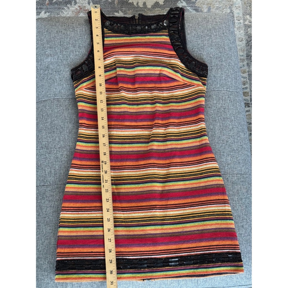 Free People New Romantics Striped Mini Dress 2 Beaded Trim Multicolor Boho - Picture 8 of 8